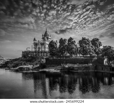 Jaswanth Thada mausoleum on sunset, Jodhpur, Rajasthan, India. Black and white version
