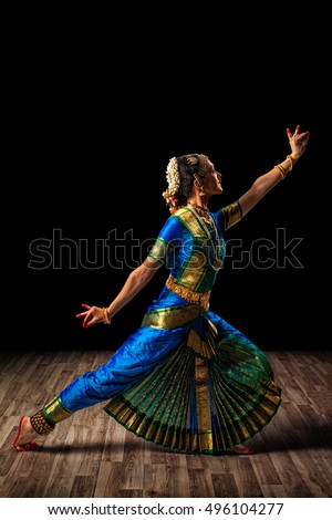 Indian traditional culture - beautiful woman dancer exponent of Indian classical dance Bharatanatyam of Tamil Nadu state