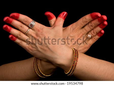 Woman hand showing Garuda hasta (meaning \