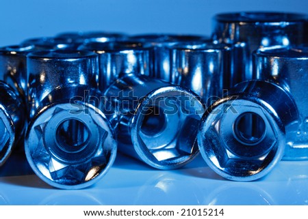 Metal wrench sockets close up - shallow depth of field