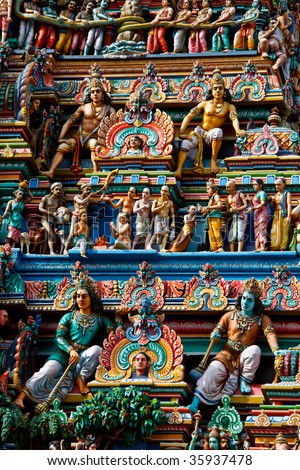 Gopuram (tower) of Hindu temple  Kapaleeshwarar. Chennai, Tamil Nadu, India