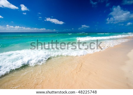 Beautiful beach and  waves of Caribbean Sea