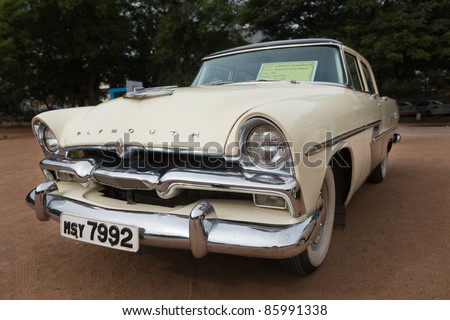 stock photo CHENNAI INDIA JULY 24 A 1956 Plymouth Savoy Sedan 