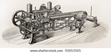 Vintage wood sander machine -  Picture from Meyers Lexicon books collection (written in German language ) published in 1906 , Germany.