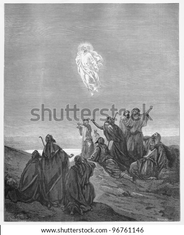 Jesus Ascends to Heaven - Picture from The Holy Scriptures, Old and New Testaments books collection published in 1885, Stuttgart-Germany. Drawings by Gustave Dore.