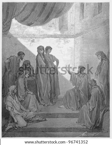 Peter in the House of Cornelius - Picture from The Holy Scriptures, Old and New Testaments books collection published in 1885, Stuttgart-Germany. Drawings by Gustave Dore.