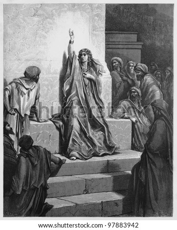 Deborah - Picture from The Holy Scriptures, Old and New Testaments books collection published in 1885, Stuttgart-Germany. Drawings by Gustave Dore.