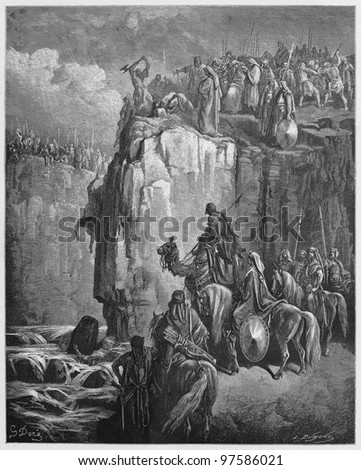 Slaughter of the Baal prophets - Picture from The Holy Scriptures, Old and New Testaments books collection published in 1885, Stuttgart-Germany. Drawings by Gustave Dore.