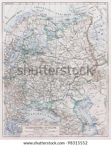 Vintage map of European Russia at the end of 19th century -  Picture from Meyers Lexicon books collection (written in German language ) published in 1909, Germany.