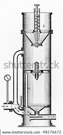 Sandblasting machine from the beginning of 20th century - Picture from Meyers Lexicon books collection (written in German language) published in 1909, Germany.