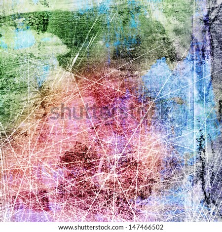 abstract grunge scratched blue, red and green color background