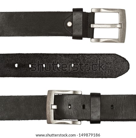 black leather belts with silver buckle are isolated on a white background