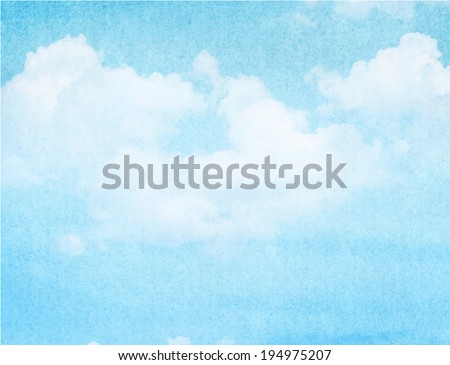 Blue watercolor cloud and sky. Spring, summer background.