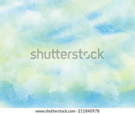 Painted watercolor clouds and sky. Abstract nature background.