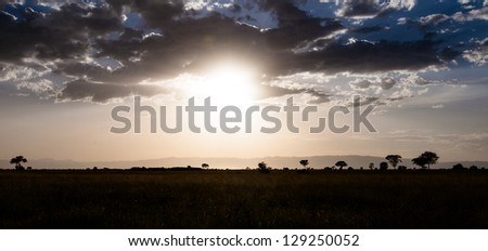 The sun sets over the Serengeti. Tanzania