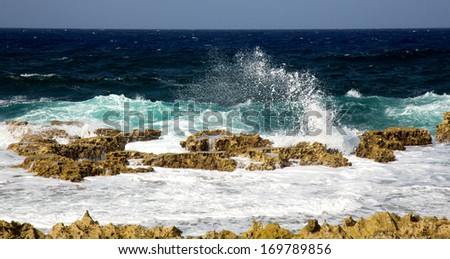 The waves come crashing in on Bonaire\'s windward coast.