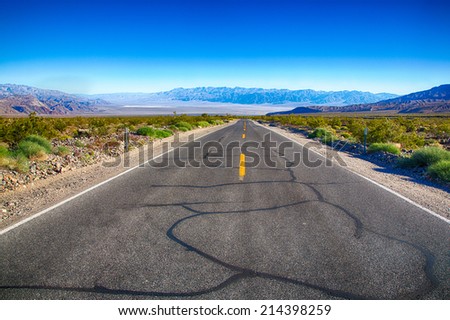 The road from the west side of Death Valley with a view of the valley floor below.