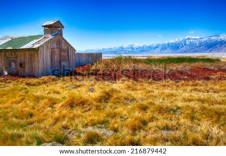 The fields of an old farm at the foot of the Eastern Sierra Nevada Mountain Range. California, USA