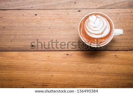 Coffee Cup Top View On Old Wooden