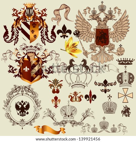 Vector set of luxury royal vintage elements for your heraldic design Vector set of luxury royal vintage elements for your heraldic design
