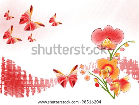 Orchids for design, cards and backgrounds. Painted Orchids backs