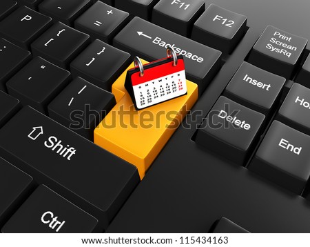 3d illustration of computer technologies. Keyboard with the calendar
