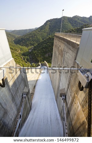 open gates of the Baells dam to the region of BerguedaÃ?Â , in Catalonia (Spain)