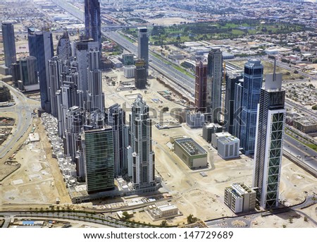 The top view on Dubai from the highest tower in the world, Burj Khalifa (828 metres). (United Arab Emirates).