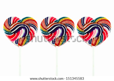 Colorful spiral lollipop lolly pop on a white background