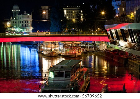 Excursion boats on danube channel are on duty also during the night