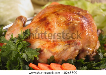 Roast Chicken on plate WITH VEGETABLE