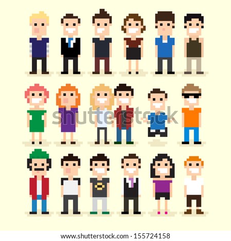 Set of different pixel people vector illustration Set of different pixel people vector illustration