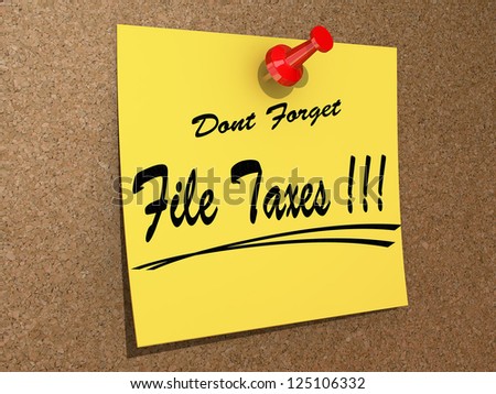 A note pinned to a cork board with the text File Taxes.