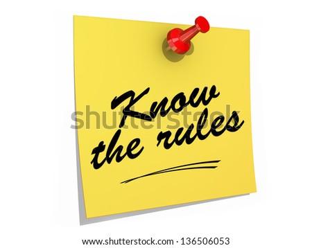 A note pinned to a white background with the text Know the Rules.