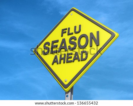A yield road sign with Flu Season Ahead