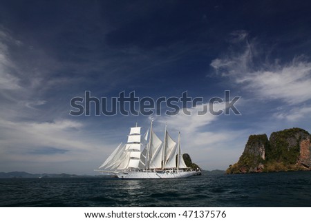 Clipper ship under full sail