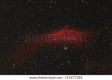Red nebula in the night starry sky