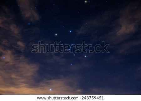 Night sky cloud Orion constellation