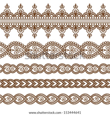 Ornamental seamless borders Vector set with abstract floral elements in indian style Ornamental seamless borders Vector set with abstract floral elements in indian style