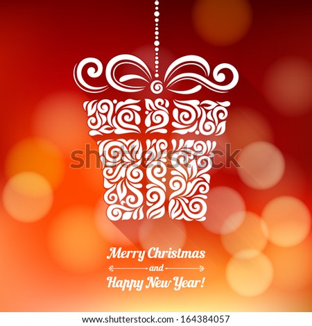 Vector background with Christmas decoration for your design Vintage ornamental gift box on defocus background Happy New Year greeting card Vector background with Christmas decoration for your design Vintage ornamental gift box on defocus background Happy New Year greeting card
