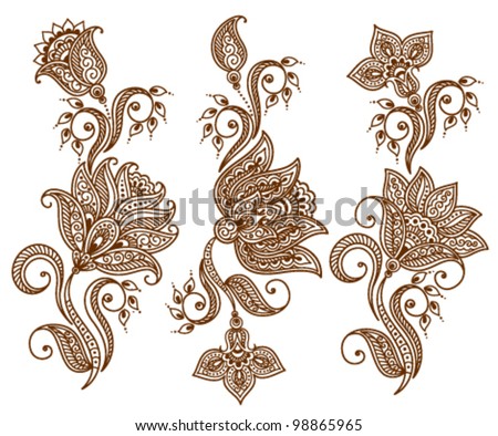 Flower Service on Set Of Abstract Floral Pattern Or Tattoo Stock Vector 98865965