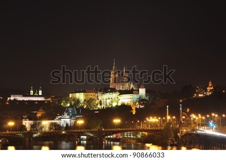 Night Prague - Night Prague - Prague Castle in the background and the Cathedral of St. Vitus