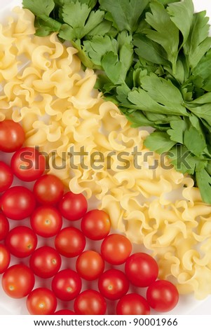 tomatoes, pasta and herb like symbol Italian flag