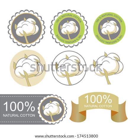 Cotton emblems set Natural cotton symbols Cotton emblems set Natural cotton symbols