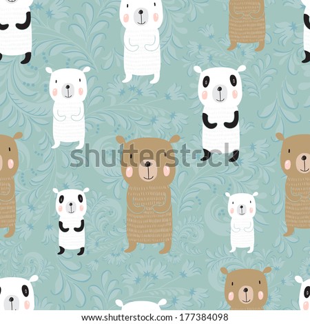 Seamless cartoon pattern with bears Panda polar bear and a Russian bear Seamless cartoon pattern with bears Panda polar bear and a Russian bear