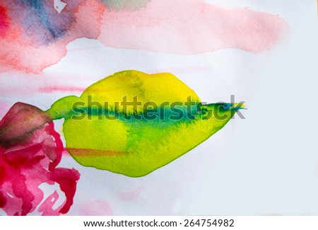 watercolor painting green leaf white background