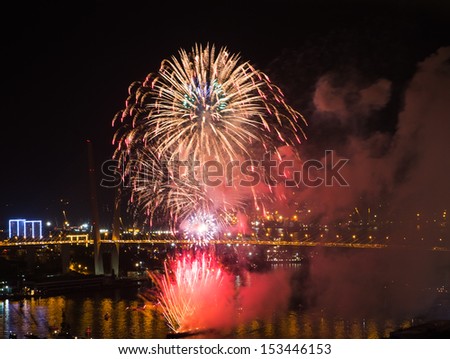 VLADIVOSTOK, RUSSIA - SEPTEMBER 7: International Fireworks Festival in Vladivostok. The festival was attended pyrotechnics team from Russia and China on September 7, 2013 in Vladivostok, Russia.