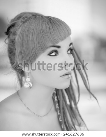 Portrait of a beautiful asian woman. Black and white portrait.