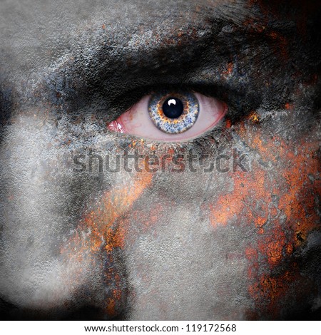 Old rusty metal plate pattern on man face