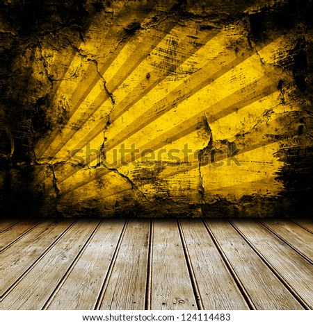 dark vintage yellow room with wooden floor